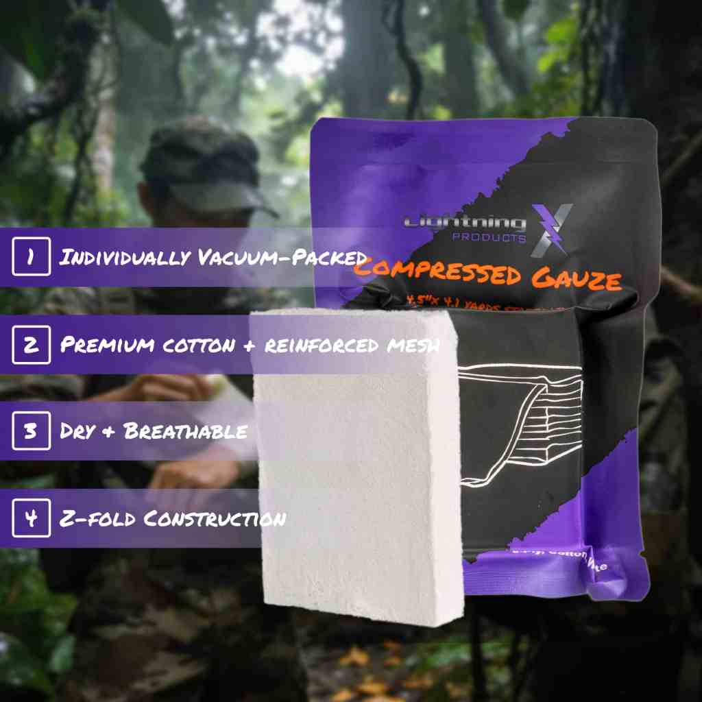 Lightning X Compressed Krinkle Gauze 4.5" x 4.1 yd – Tactical First Aid Dressing (LX-KRINK)